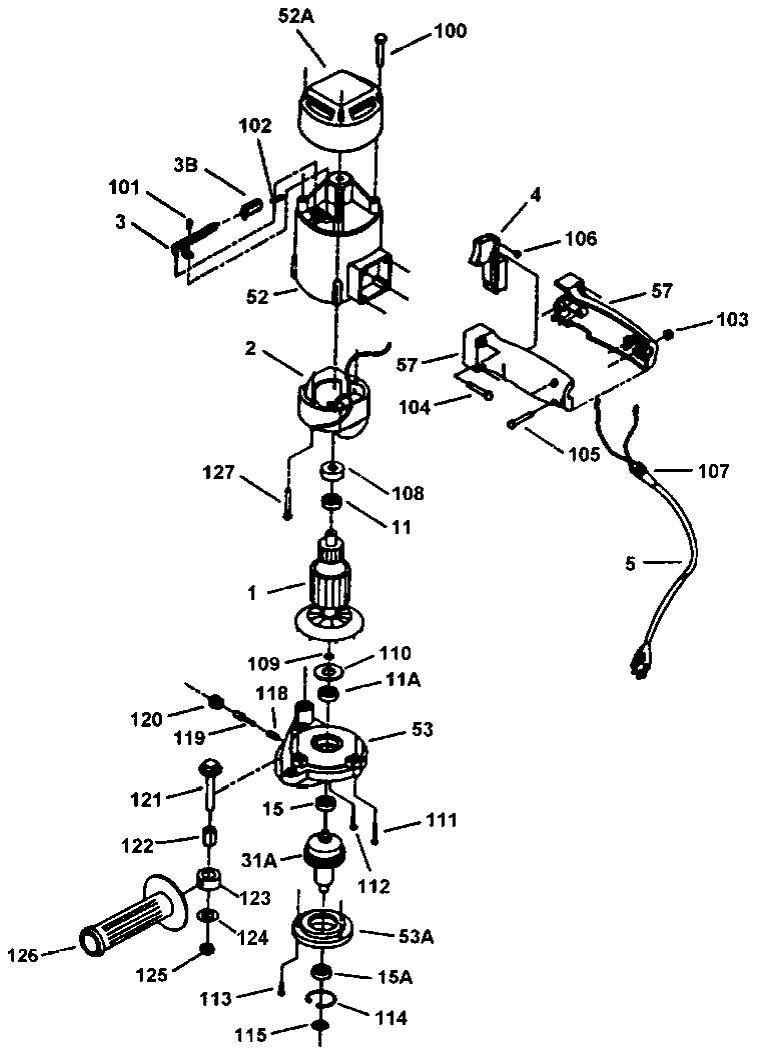Default Diagram and Parts List for 7400 Type 1 Porter Cable Grinder